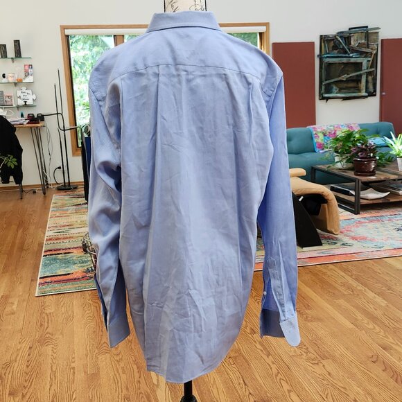 ZEGNA Regular Fit Micro Striped Blue and White Button-down Shirt - Picture 7 of 12